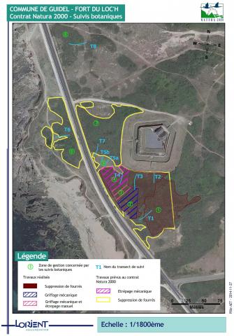 Carte de localisation des travaux du contrat Natura 2000 et des transects de suivis botaniques